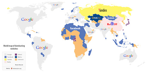 World map of the most visited websites