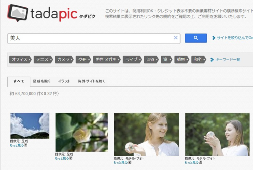商用利用OK・クレジット表示も不要の画像素材検索エンジン「タダピク」