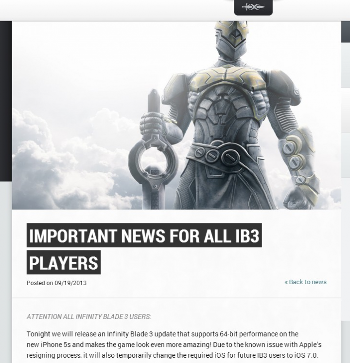 昨日プレーし初めたInfinity Blade ３いきなり重大ニュース