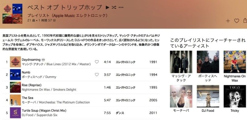 Apple MUSIC　トリップホップアルバム。