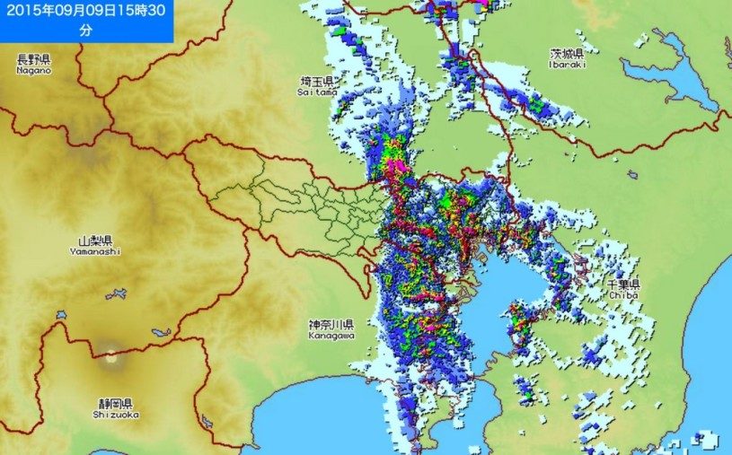 東京の雨強すぎ！東京アメッシュで雨雲を見てみた。危険地域は、ここ。大雨洪水警報でているね。