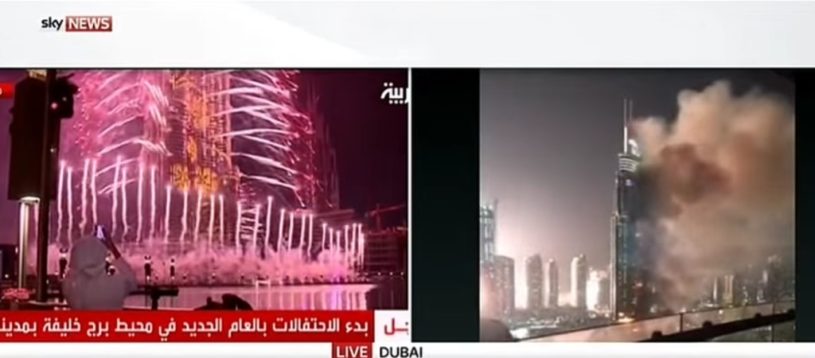 【放送事故】ドバイ新年の花火大会の生放送。世界一高い高層ビルから豪華な花火大会。右側では火事を生放送wwwwww