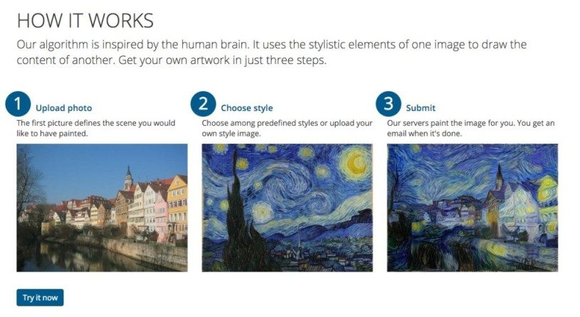 ディープラーニングよって写真を理解してもらい独自のタッチで絵を書いてくれるサービス「deepart」