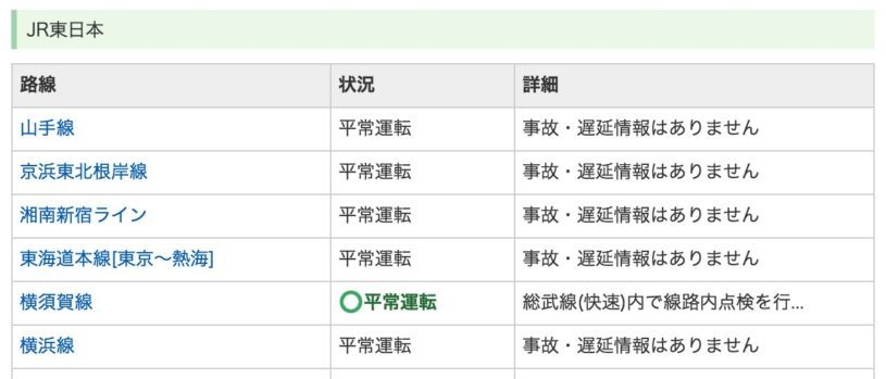 台風１０号の影響で東京の電車の遅延情報を調べた結果→正常運転