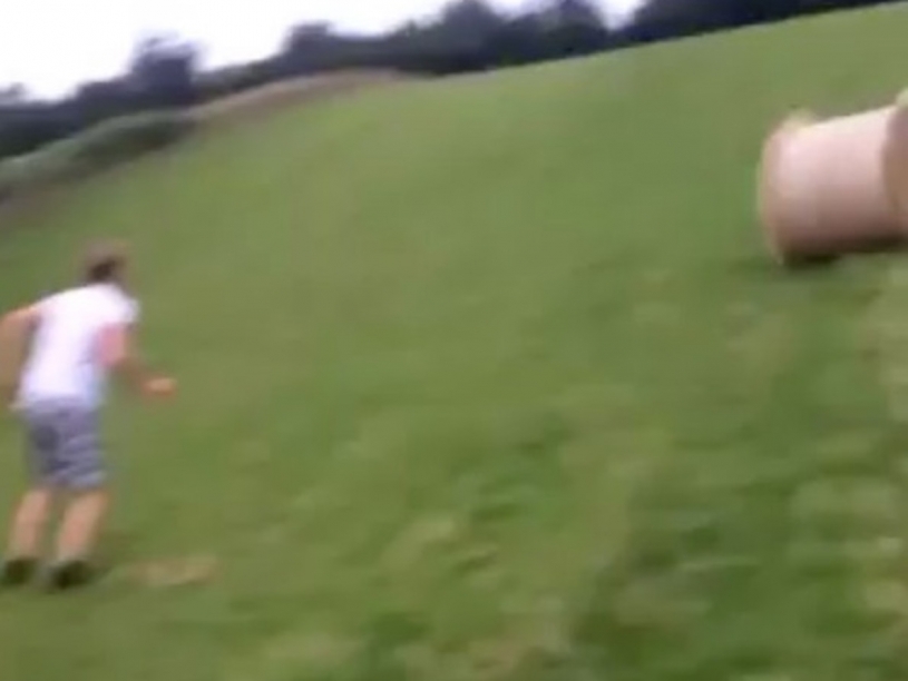 転がる牧草を飛び越えようとして失敗ｗｗｗｗ