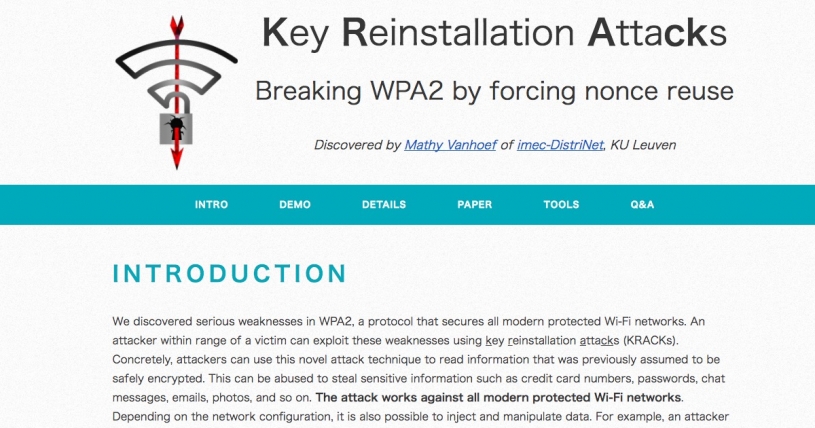 krackattacks.comとWiFi Alliance からWPA2の脆弱性について正式な発表