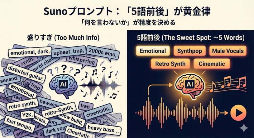 Sunoのプロンプトは「5語前後」が最も安定する