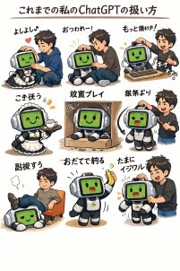 ChatGPTにこれまで私があなたをどう扱ってきたのかを画像にしてくださいとお願いすると