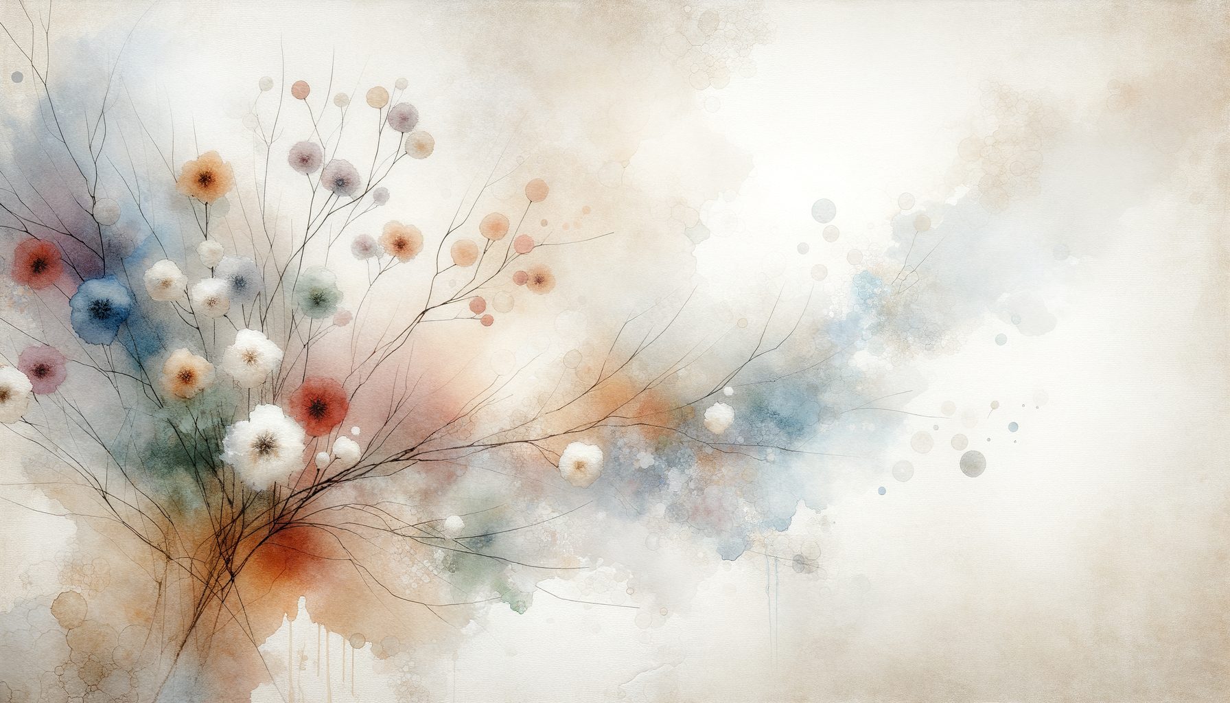 抽象的な水彩の色彩が響き合う、静寂と空気感