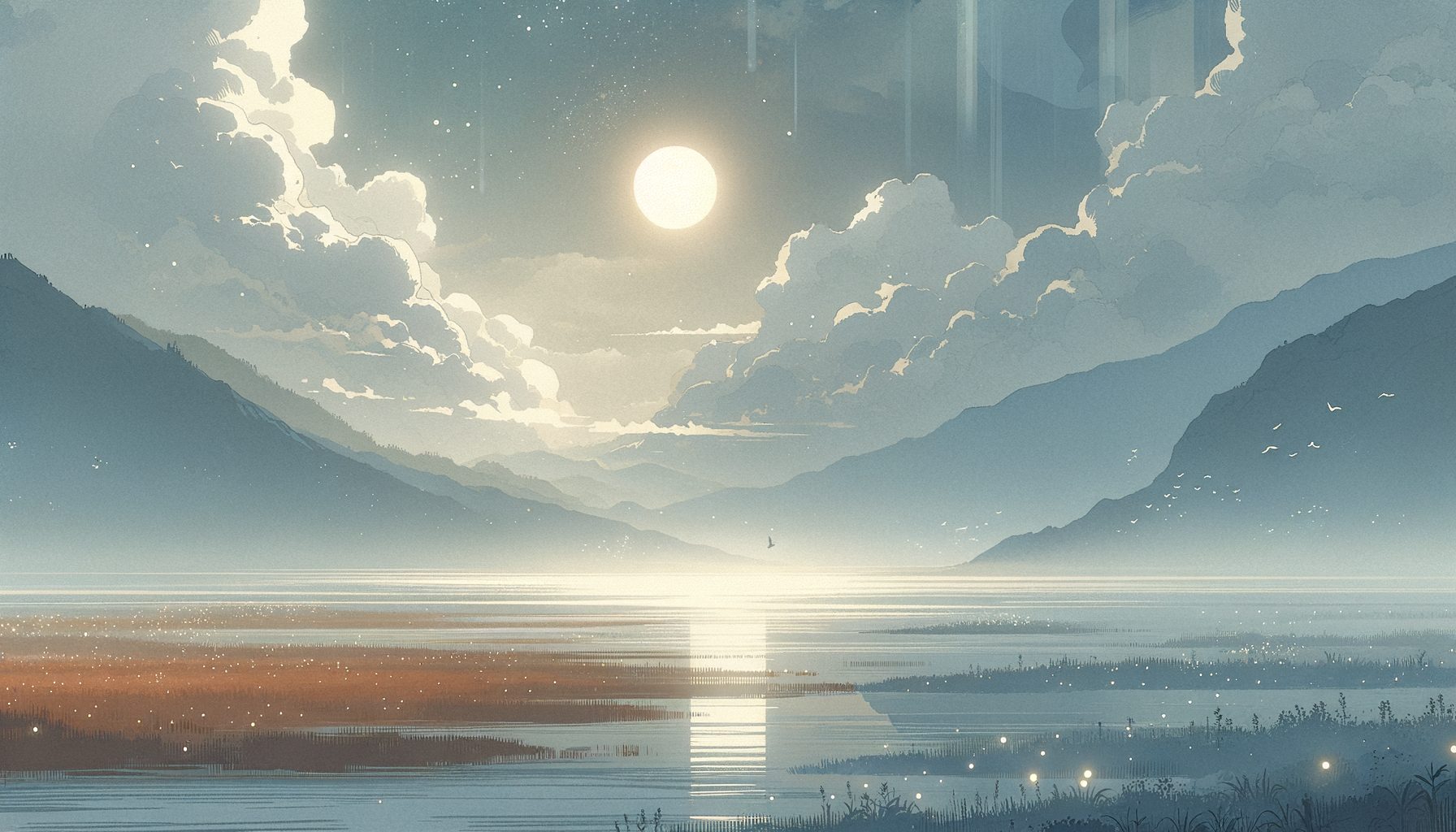 遠くに見える小さな、でも柔らかな光と、広く空いた静寂な空間。