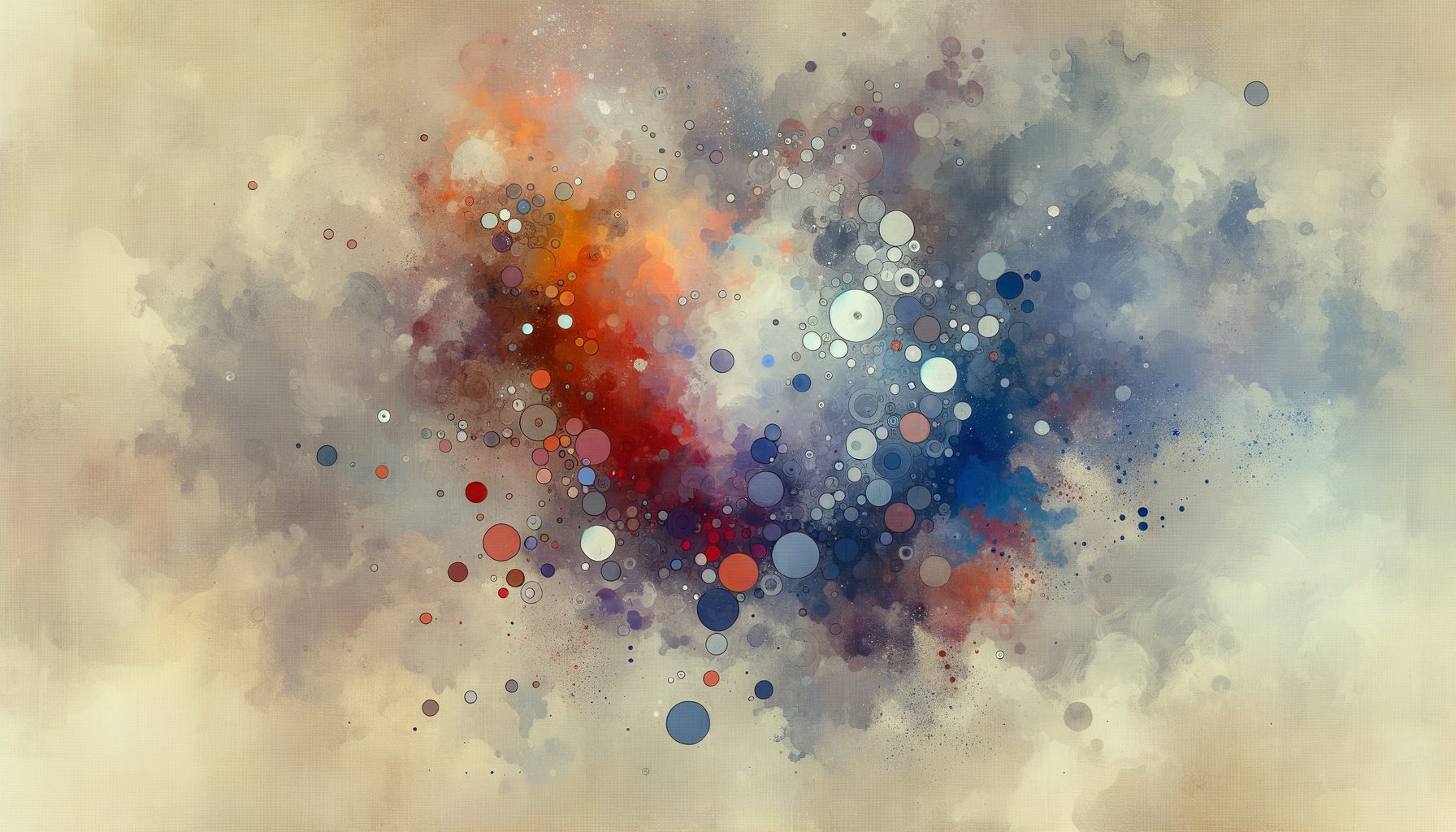 複雑なコードが水彩の絵の具のように優しく混ざり合い、一つの形になっていく抽象的なイメージ、余白、16:9