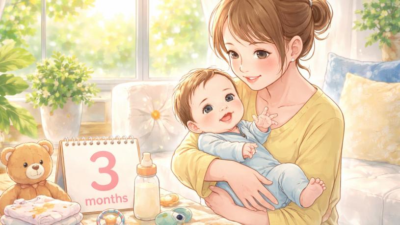 生後3ヶ月になりました。 毎日成長する様子を見るのが楽しいです！育児休業は3月までで。寂しくなるなー。