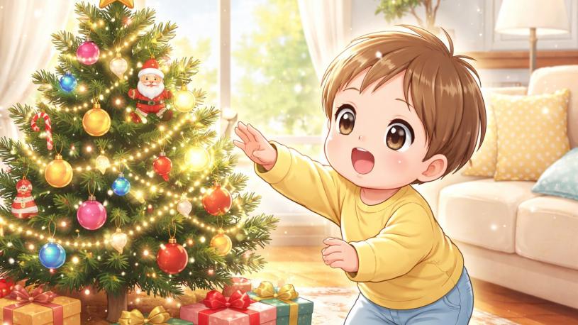 もうすぐ2歳クリスマスツリーに大感動