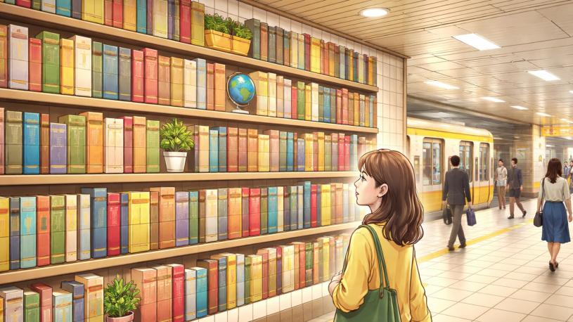 神保町駅のタイルは、本棚？