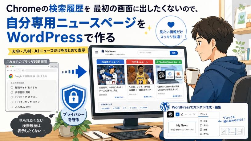 Chromeの検索履歴を最初の画面に出したくないので、自分専用ニュースページをWordPressで作る