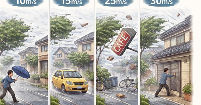 台風の風速は何メートルから危険？10m・15m・20m・25m・30mの体感目安